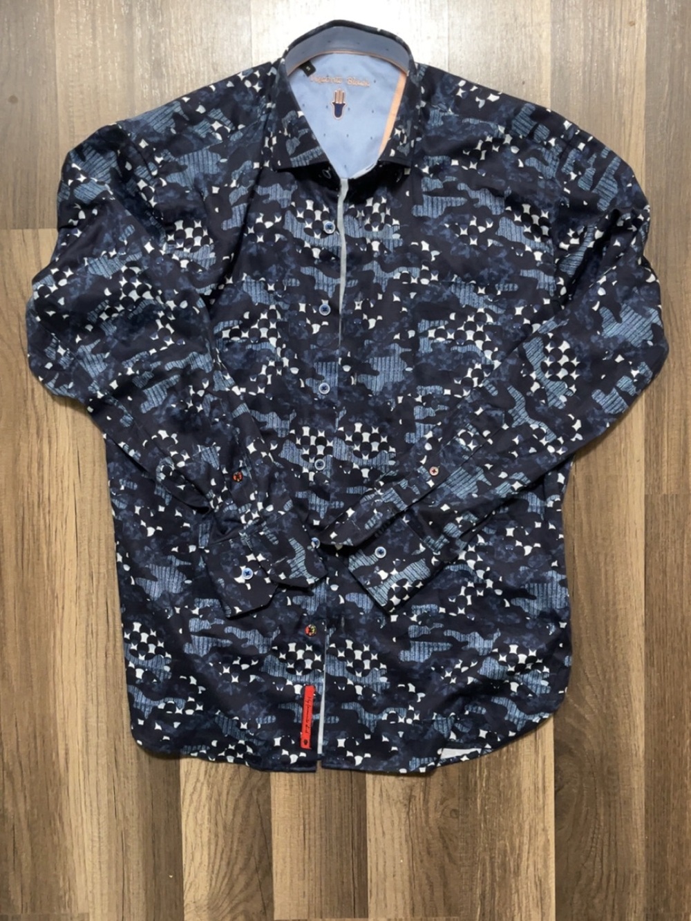 Visconti Black Mens Small Blue Button Up Long Sleeve Shirt
